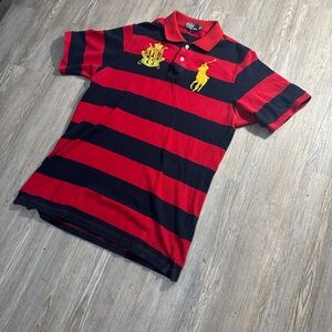 Ralph Lauren Red and Black Polo Shirt with Bold Stripes